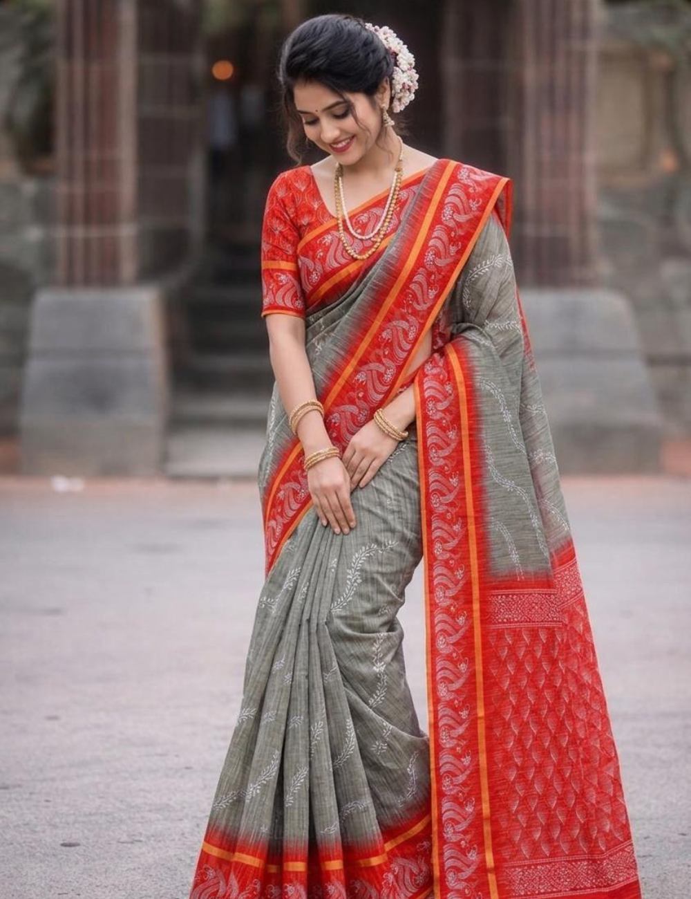 Bentex Border Slub Cotton Saree with Blouse