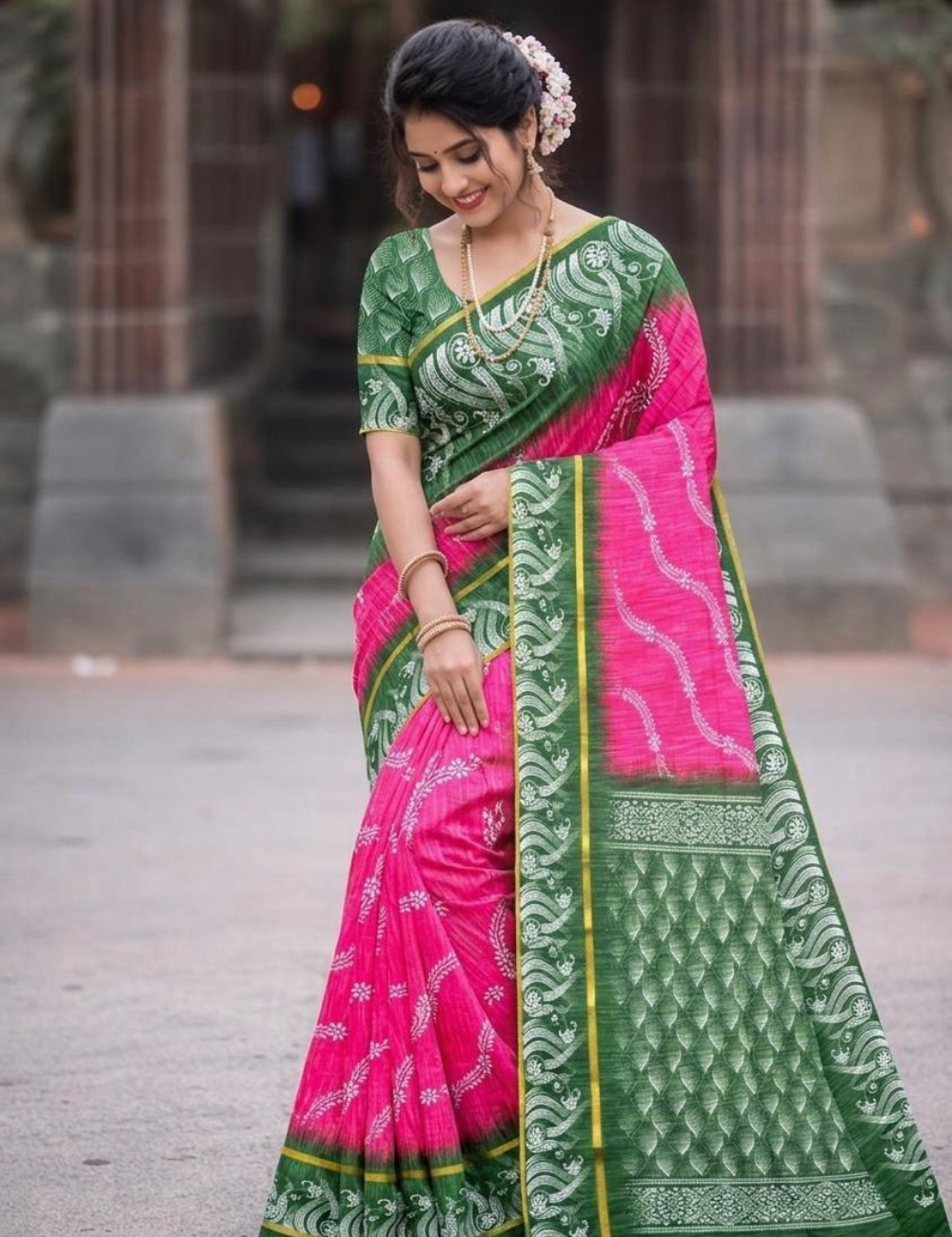 Bentex Border Slub Cotton Saree with Blouse