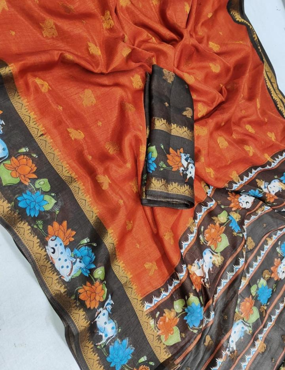 Man Pasand Buti Dola Silk Saree – Orange &amp; Pink Collection with Pichwai Elegance