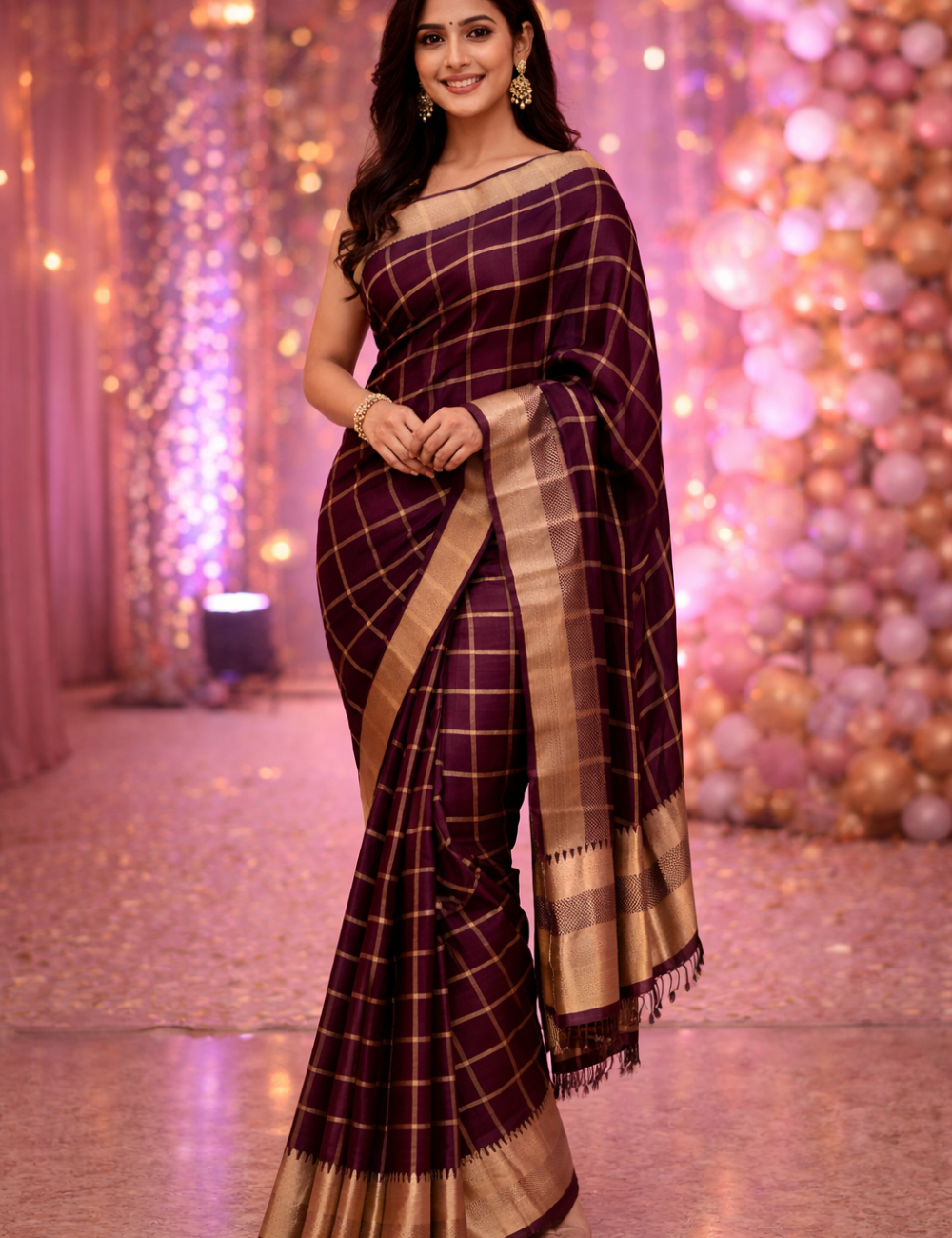 Banarasi Silk Celebrity Checks Party Wear Saree with Blouse
