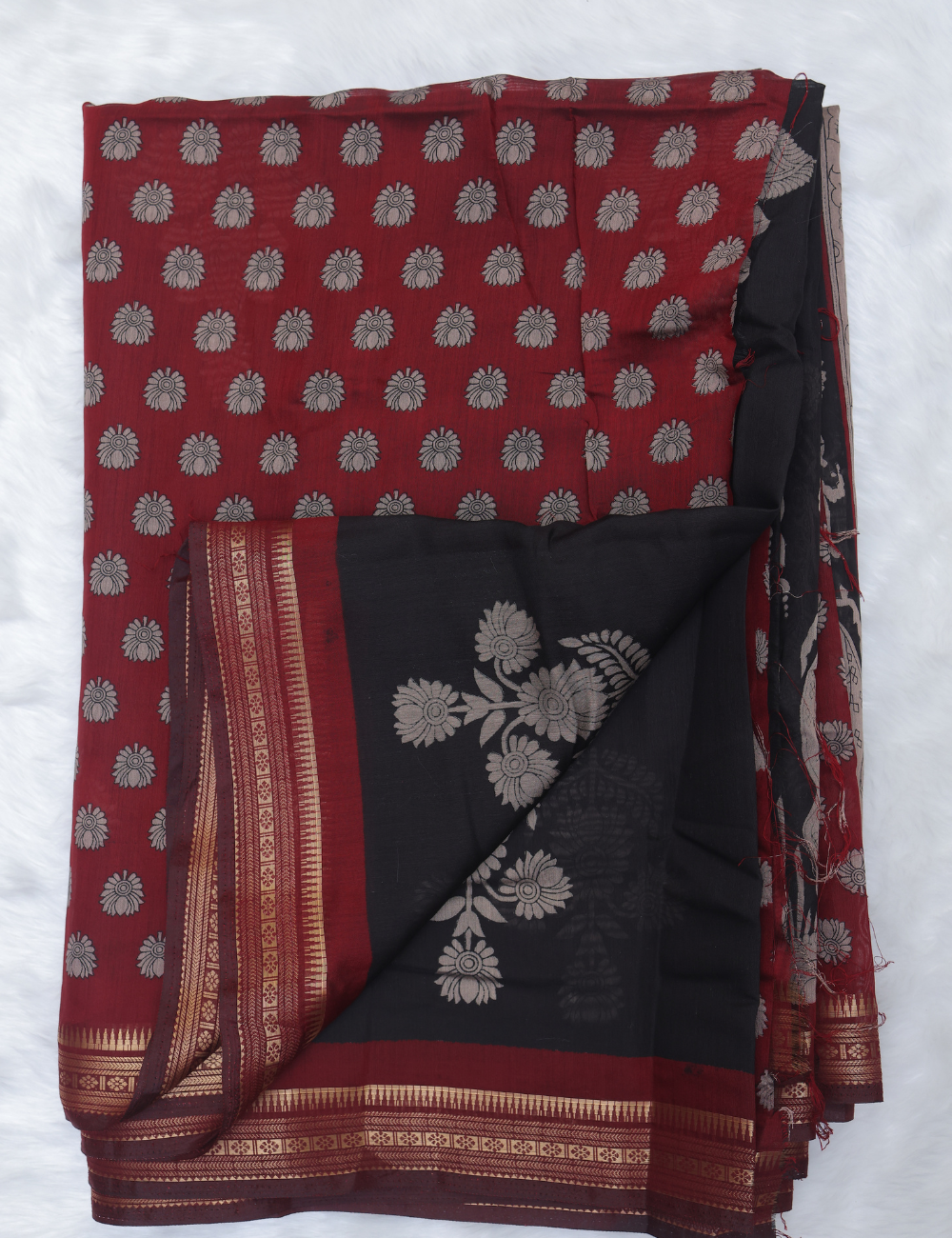 Maroon &amp; Black Pen Kalamkari Pattern Chennur Silk Saree