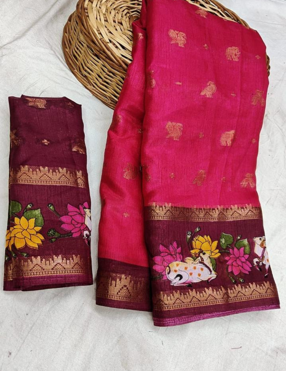 Man Pasand Buti Dola Silk Saree – Orange &amp; Pink Collection with Pichwai Elegance