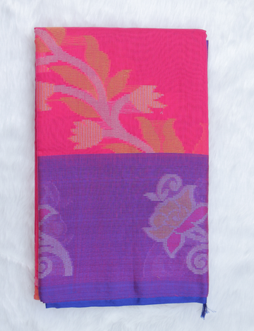 Chanderi Pochampally Silk Cotton Saree- Purple with Pink Radiance