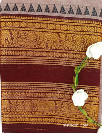 Chettinad Cotton Saree (Traditional Temple Border Style)