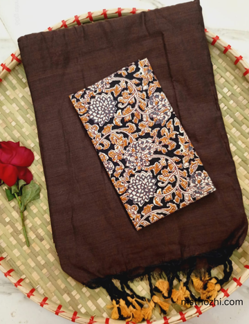 Coffee Brown Khadi Cotton Saree with Blouse | Soft Handloom Saree for Daily & Office Wear