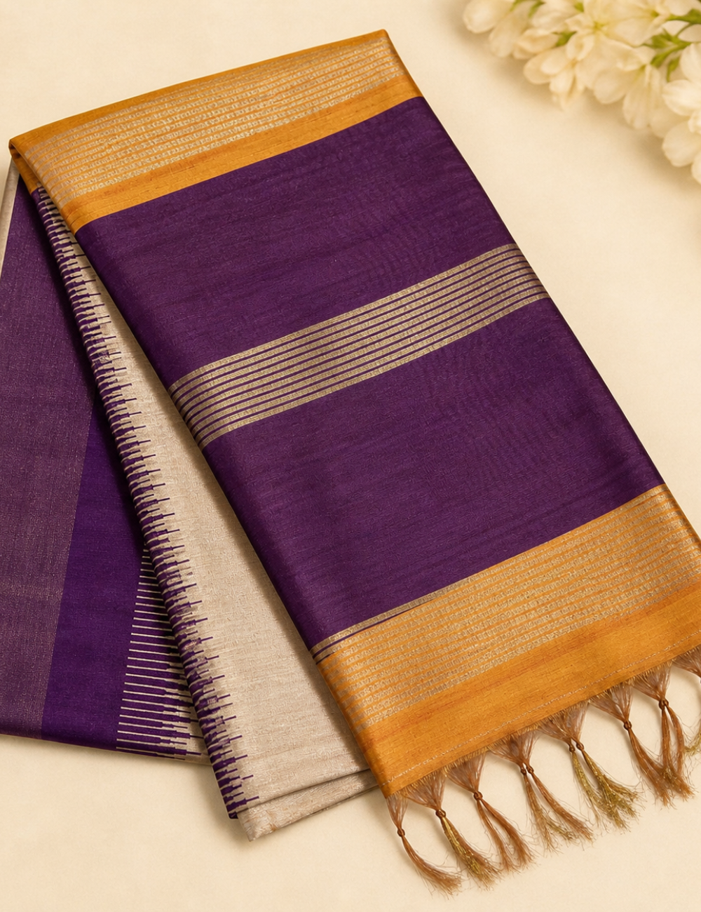 Royal Purple Tussar Silk Saree with Blouse