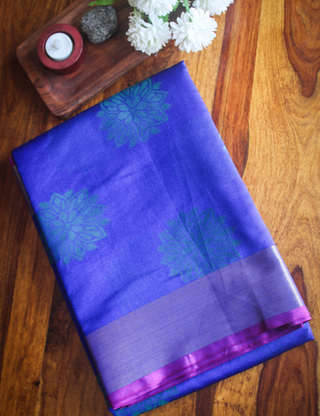 Banarasi - Kora Tanchoi - Star Flower Pattern - Semi Soft Silk Saree