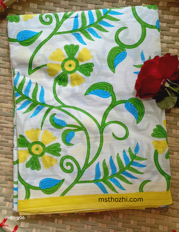 Premium Mulmul Cotton Floral Saree with Blouse | Soft Lightweight Summer Wear