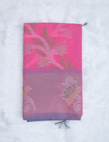 Chanderi Pochampally Silk Cotton Saree – Soft Pink Elegance
