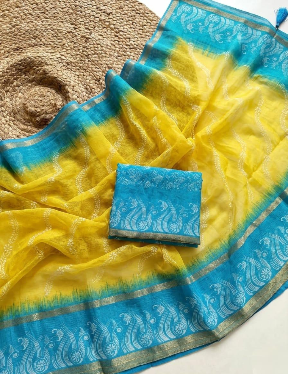 Bentex Border Slub Cotton Saree with Blouse