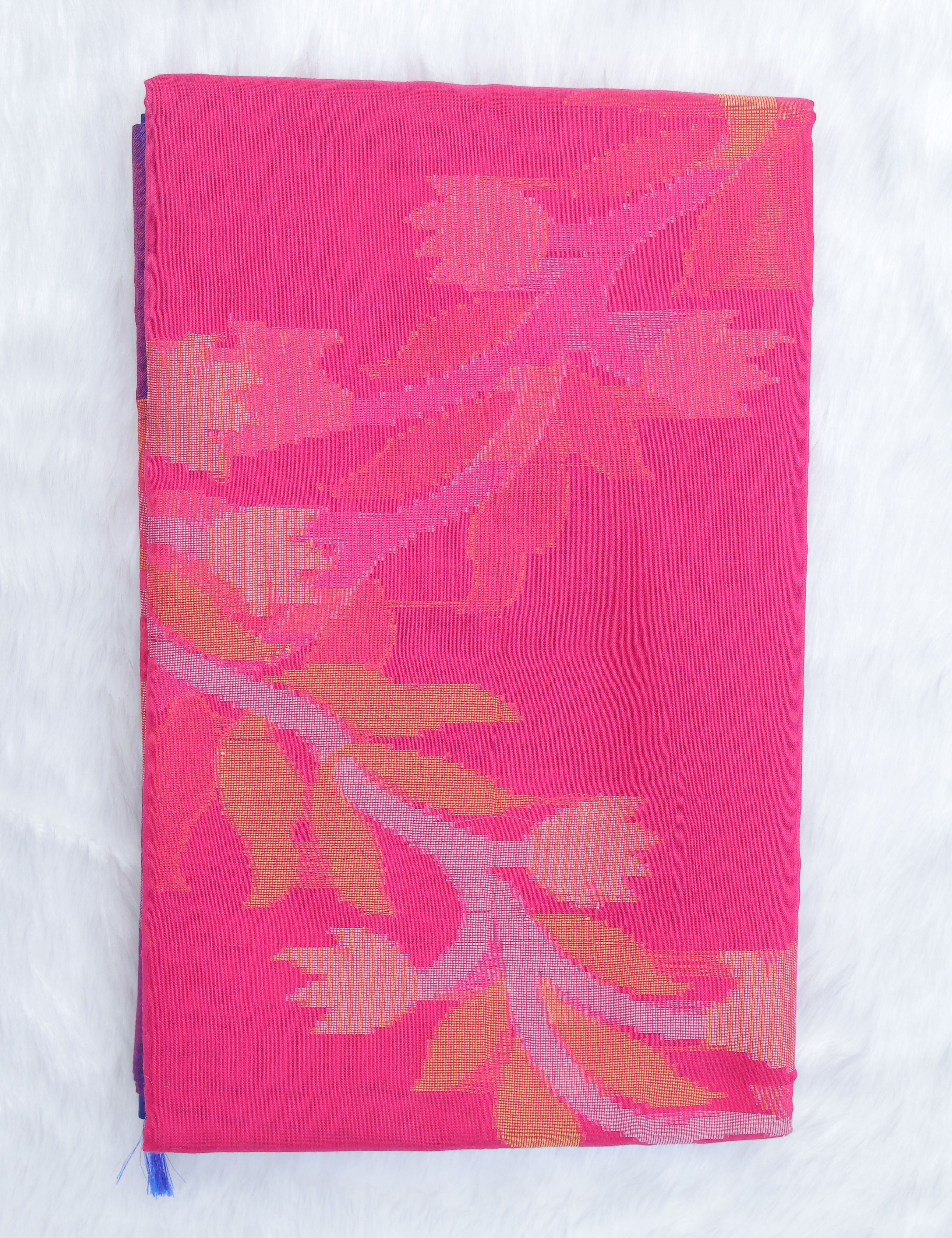 Chanderi Pochampally Silk Cotton Saree- Purple with Pink Radiance