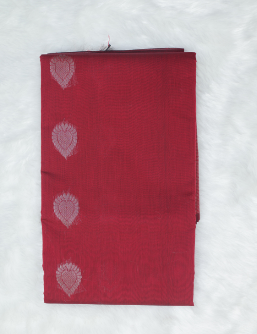 Silk Cotton Saree – Classic Red with Silver Zari Butta & Rich Pallu