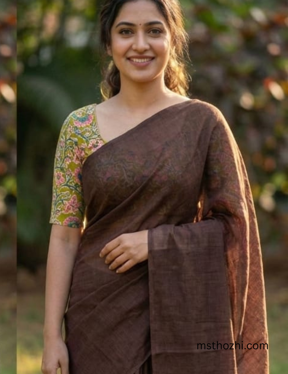 Coffee Brown Khadi Cotton Saree with Blouse | Soft Handloom Saree for Daily & Office Wear