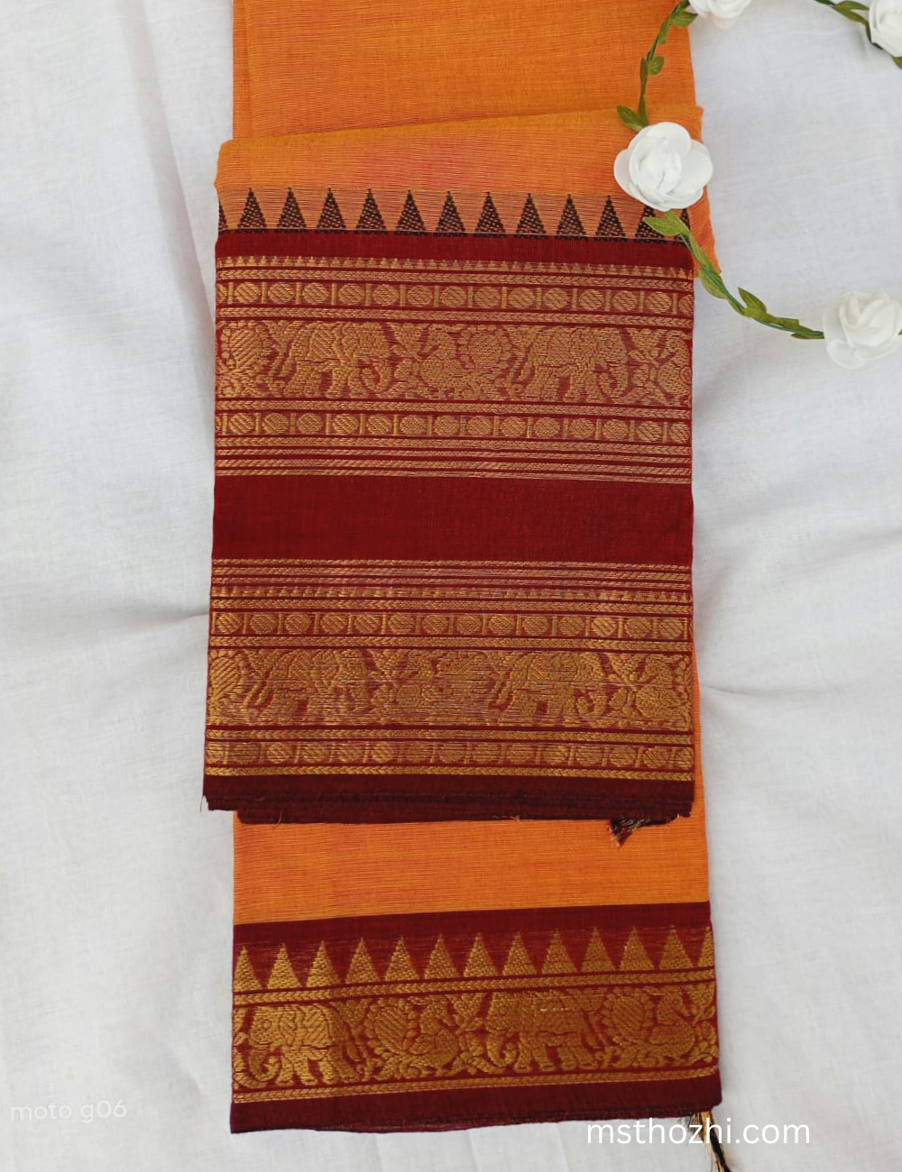chettinadu /Kanchi cotton orange with maroon  sarees