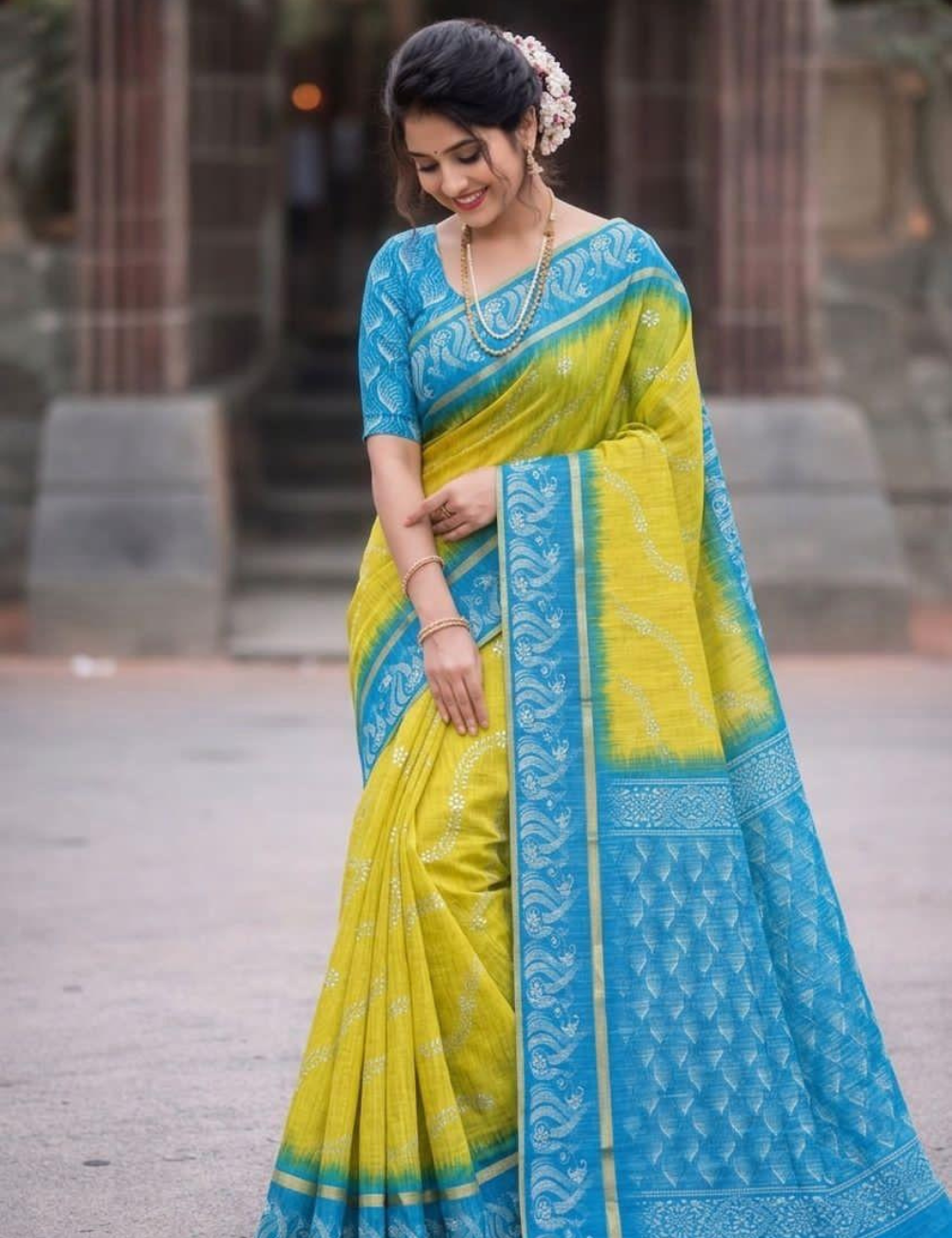 Bentex Border Slub Cotton Saree with Blouse