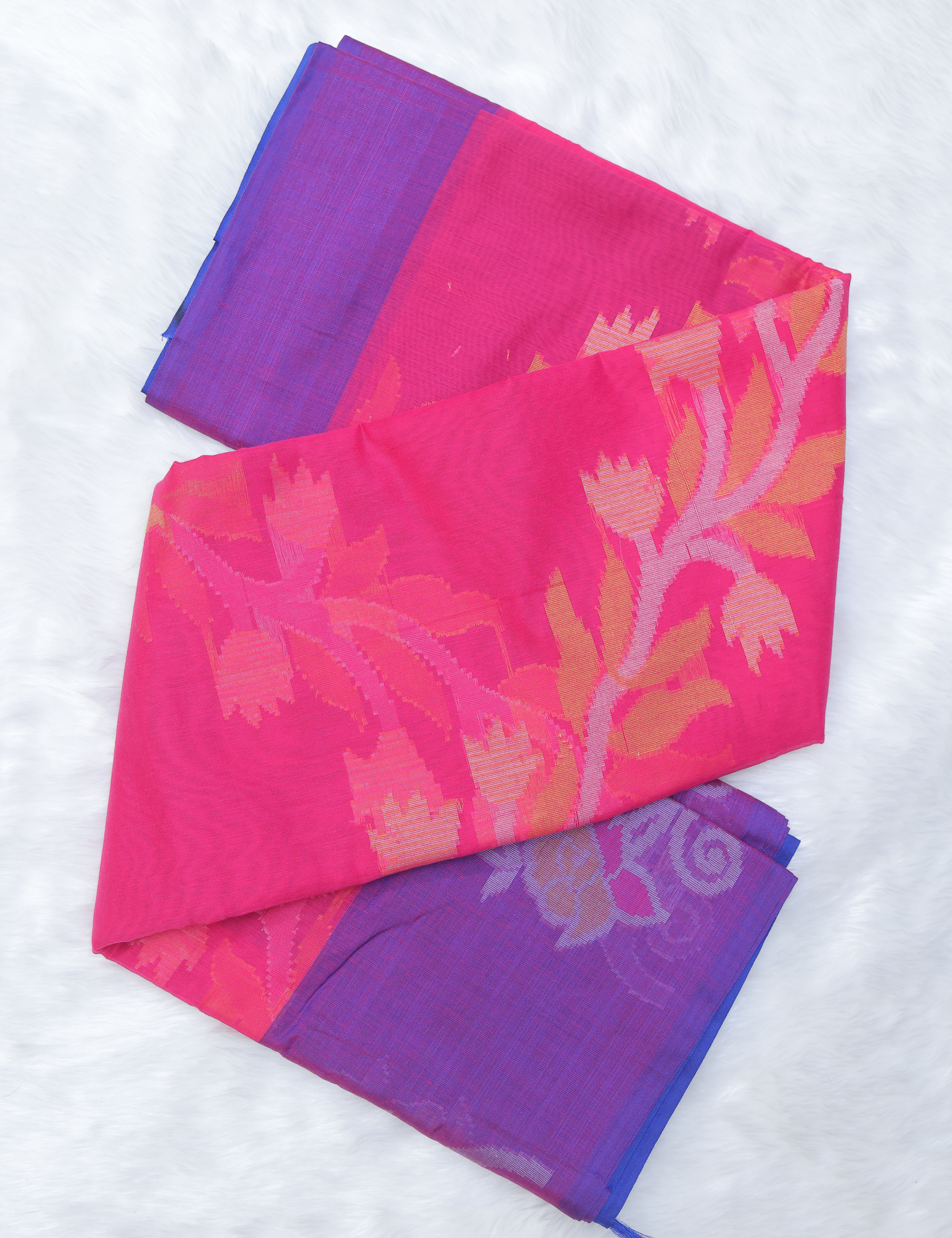 Chanderi Pochampally Silk Cotton Saree- Purple with Pink Radiance