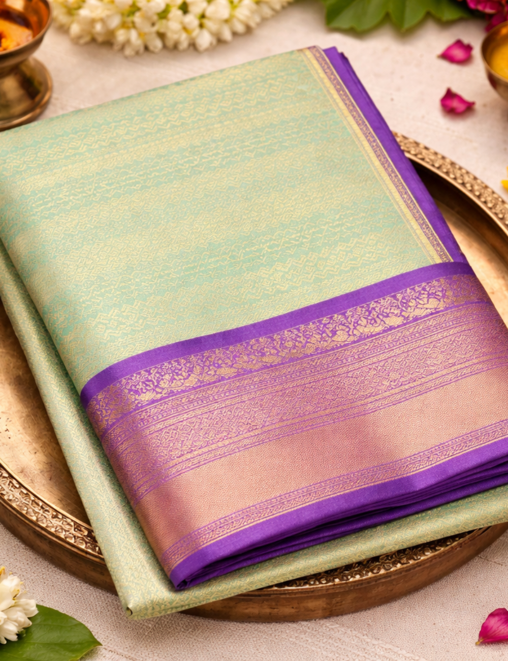 Banarasi Kathan Silk Sarees – Green & Yellow Dual Elegance