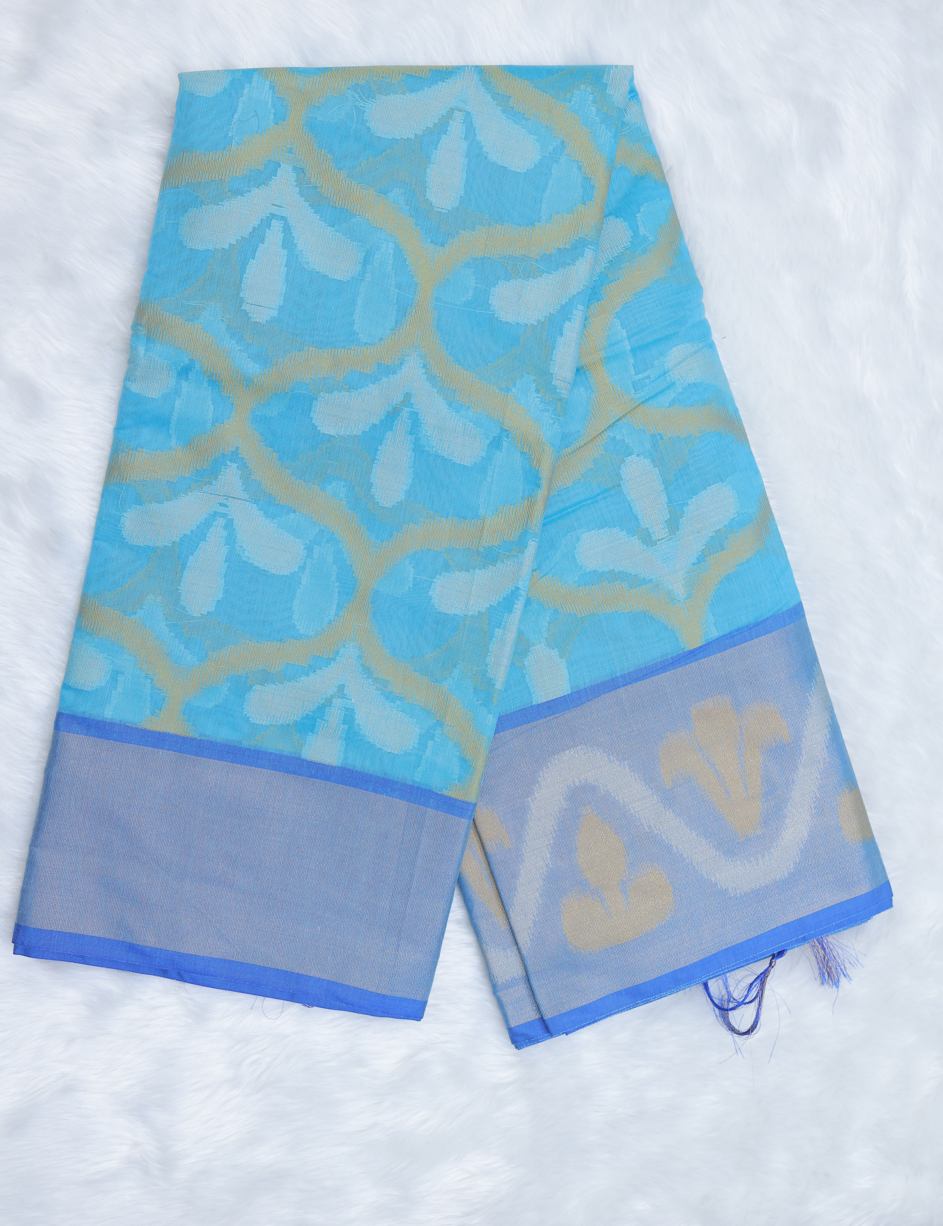 Banarasi Pochampally Silk Saree with Blouse –Sky Blue