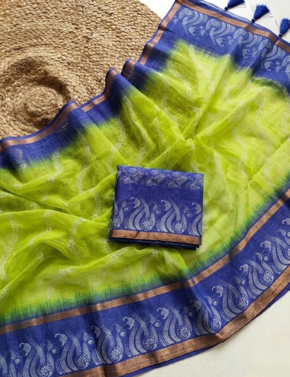 Bentex Border Slub Cotton Saree with Blouse