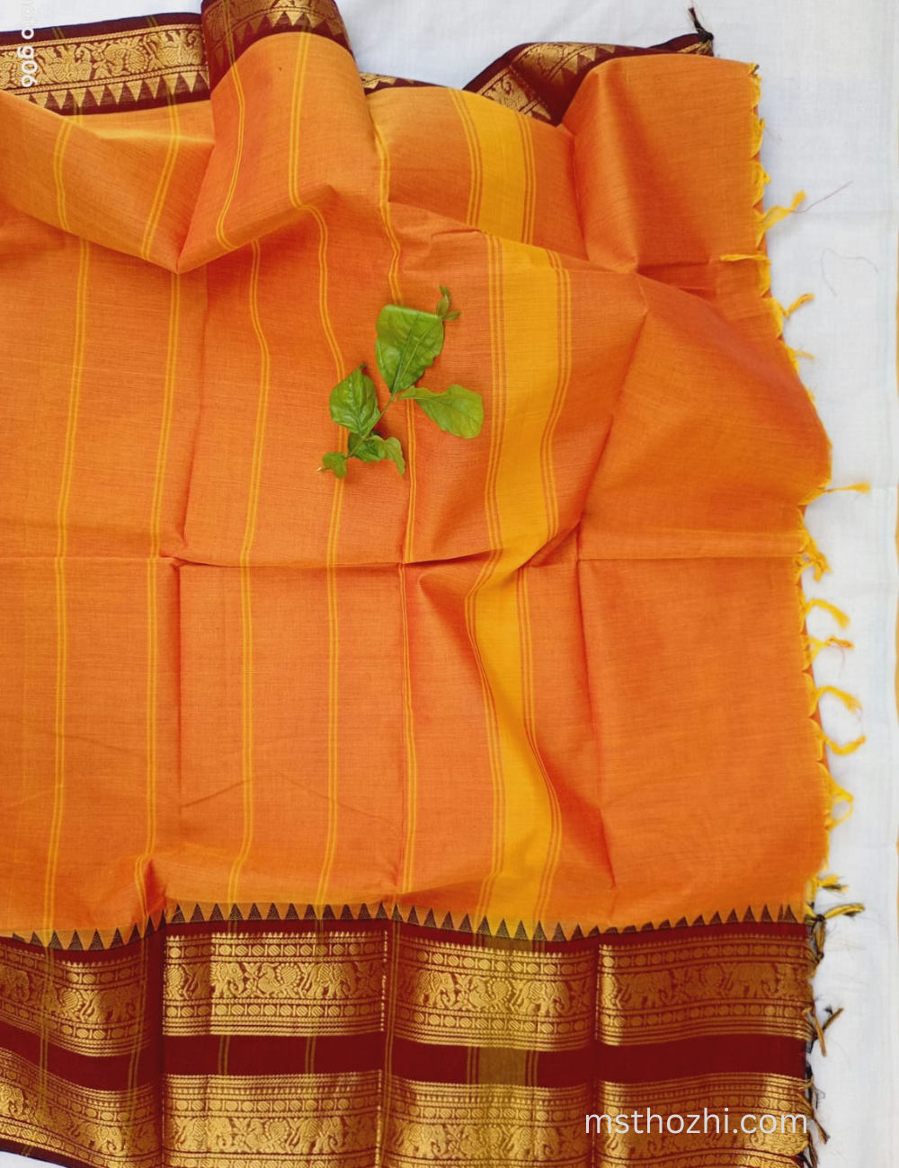 chettinadu /Kanchi cotton orange with maroon  sarees