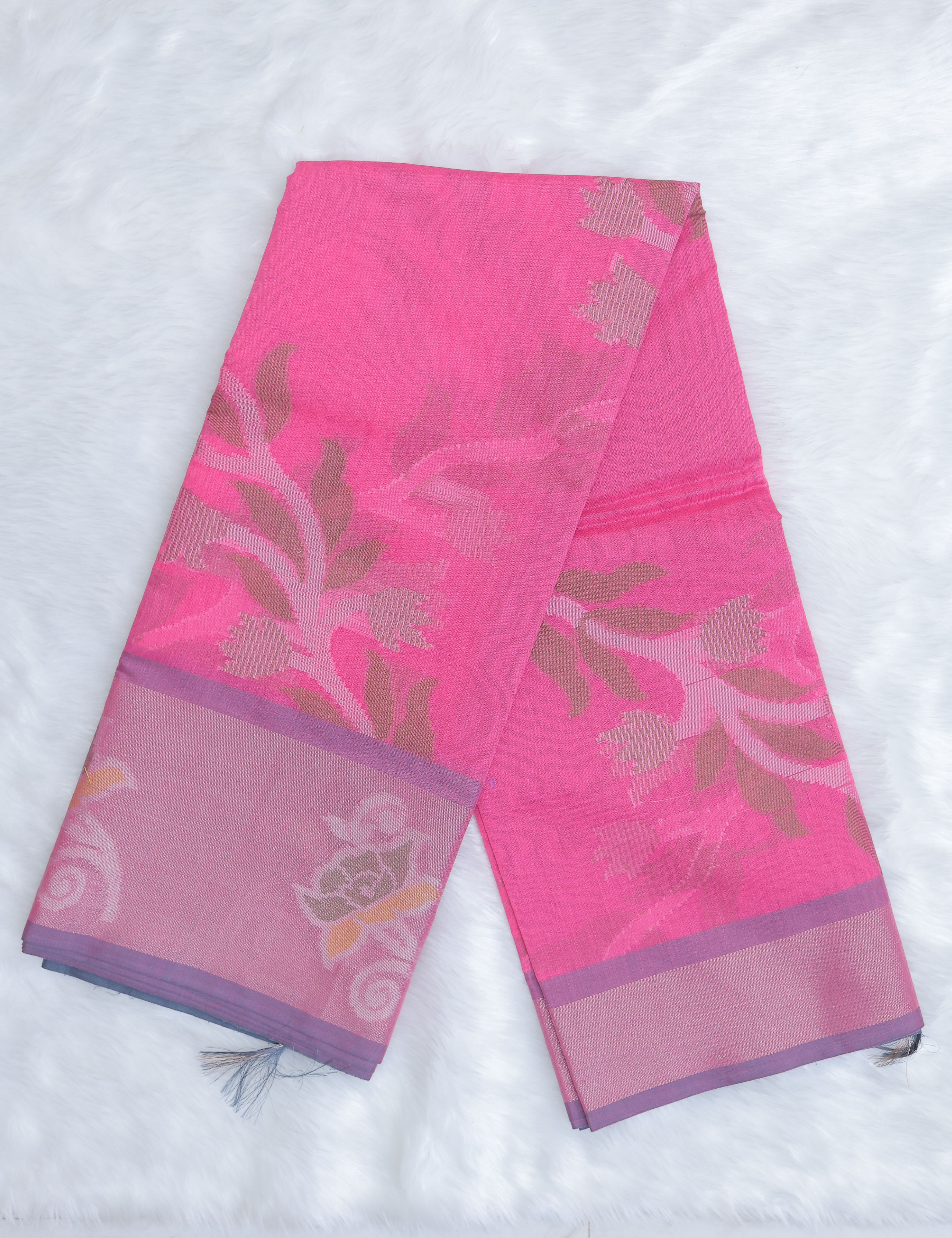 Chanderi Pochampally Silk Cotton Saree – Soft Pink Elegance