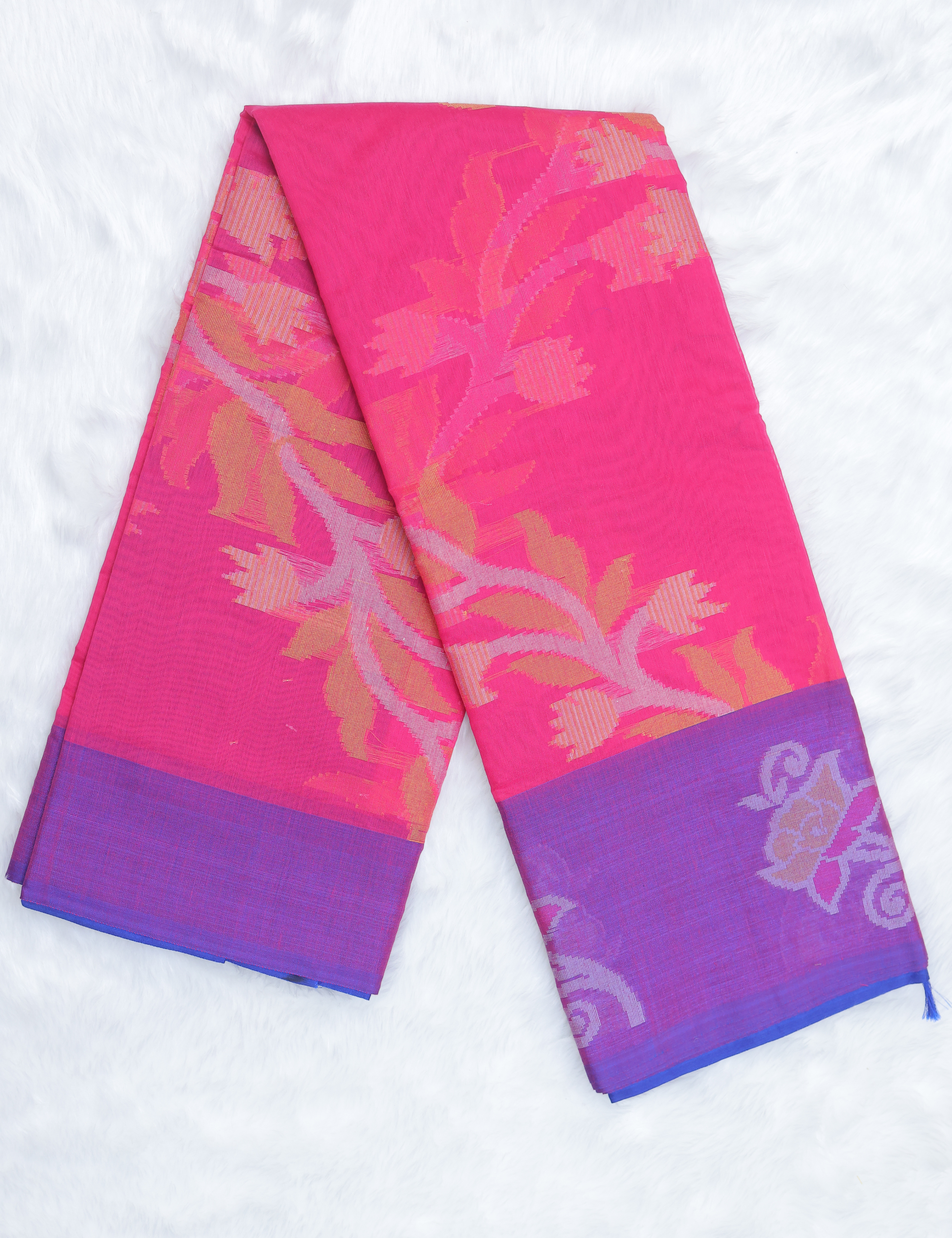 Chanderi Pochampally Silk Cotton Saree- Purple with Pink Radiance