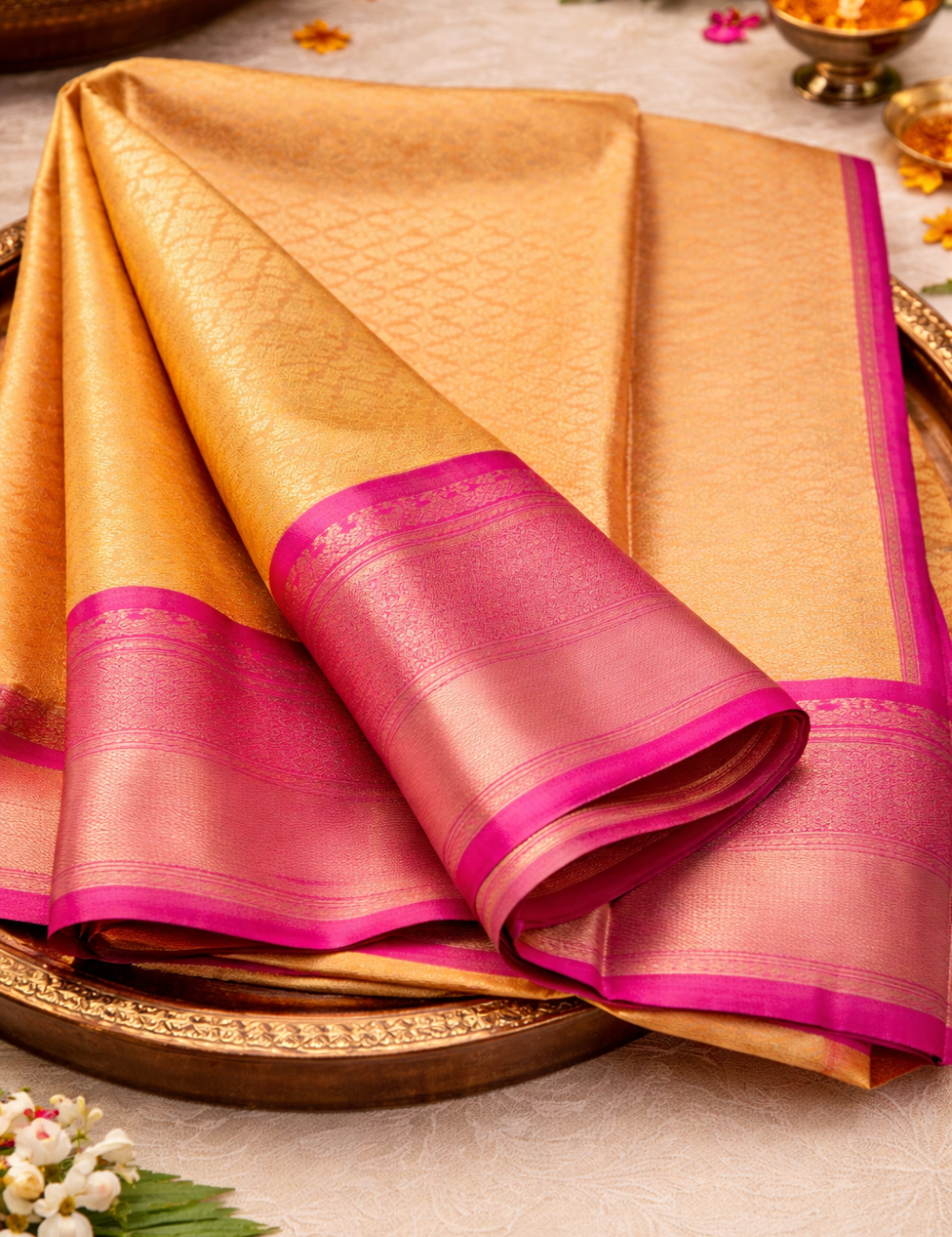 Banarasi Kathan Silk Sarees – Green & Yellow Dual Elegance