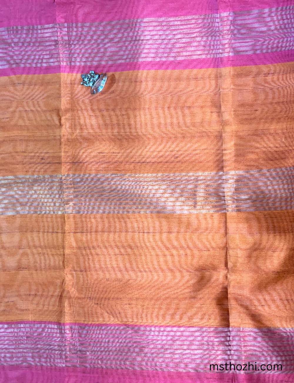 Premium Tussar Silk Orange Body with Pink Border