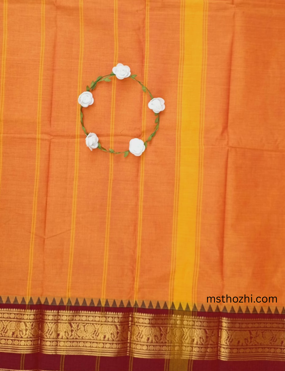 chettinadu /Kanchi cotton orange with maroon  sarees
