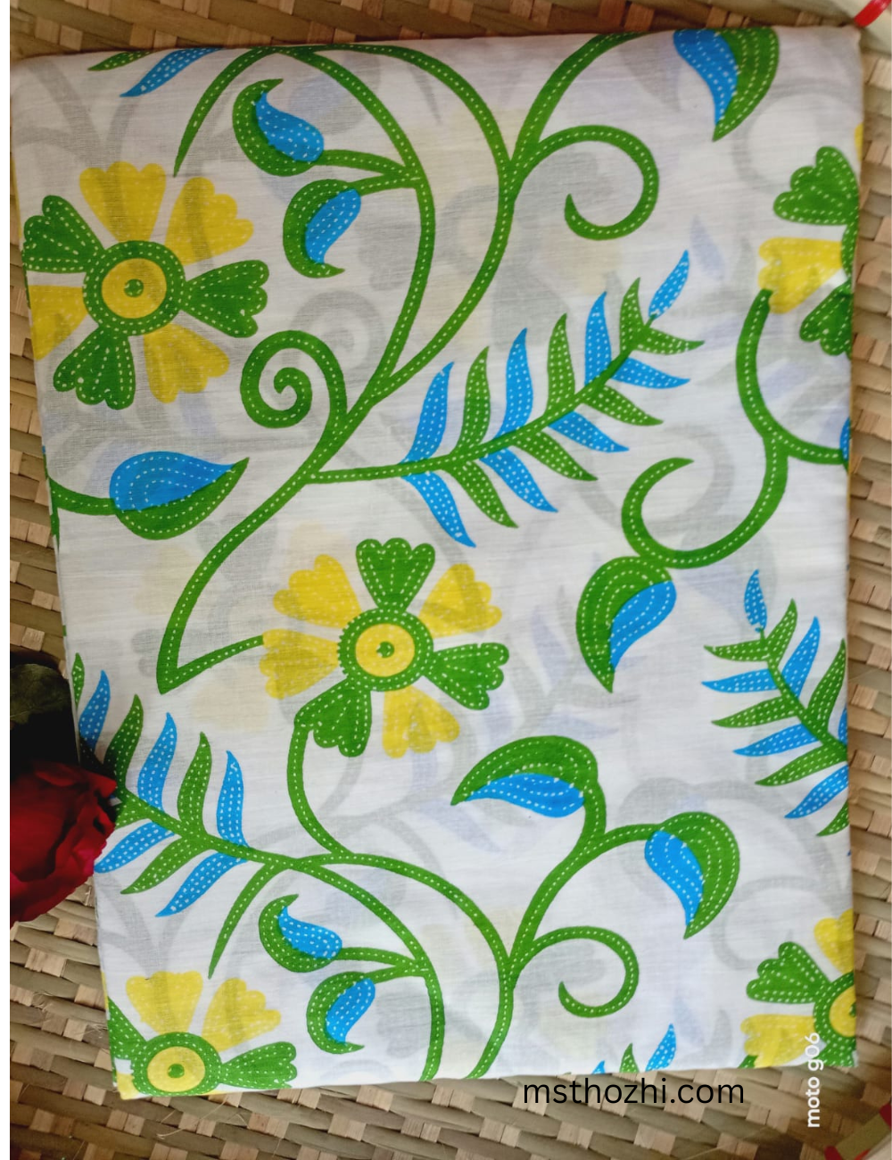 Premium Mulmul Cotton Floral Saree with Blouse | Soft Lightweight Summer Wear