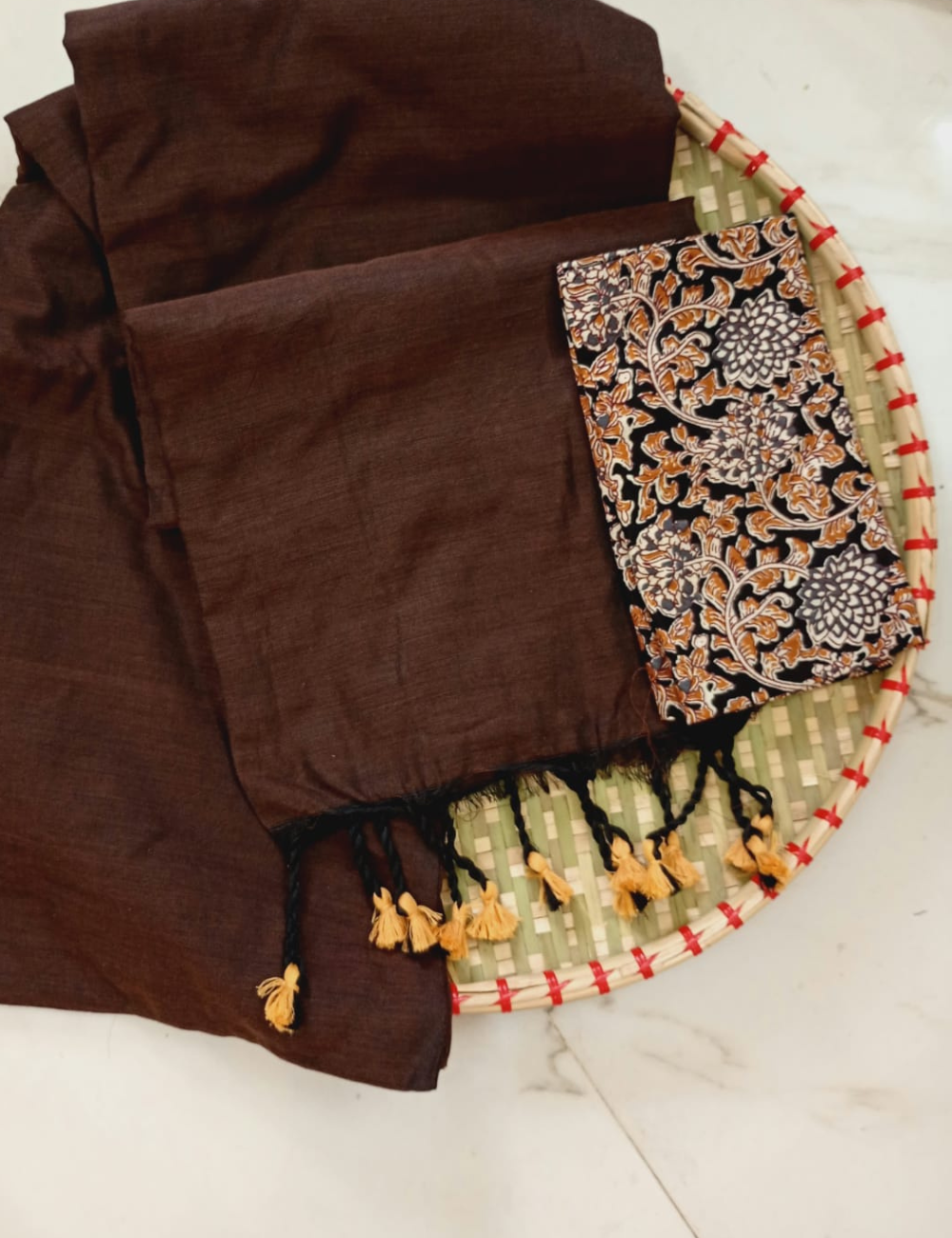 Coffee Brown Khadi Cotton Saree with Blouse | Soft Handloom Saree for Daily & Office Wear