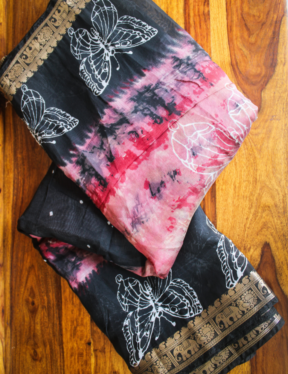 Mangalagiri Silk Cotton Saree with Blouse – Butterfly Design