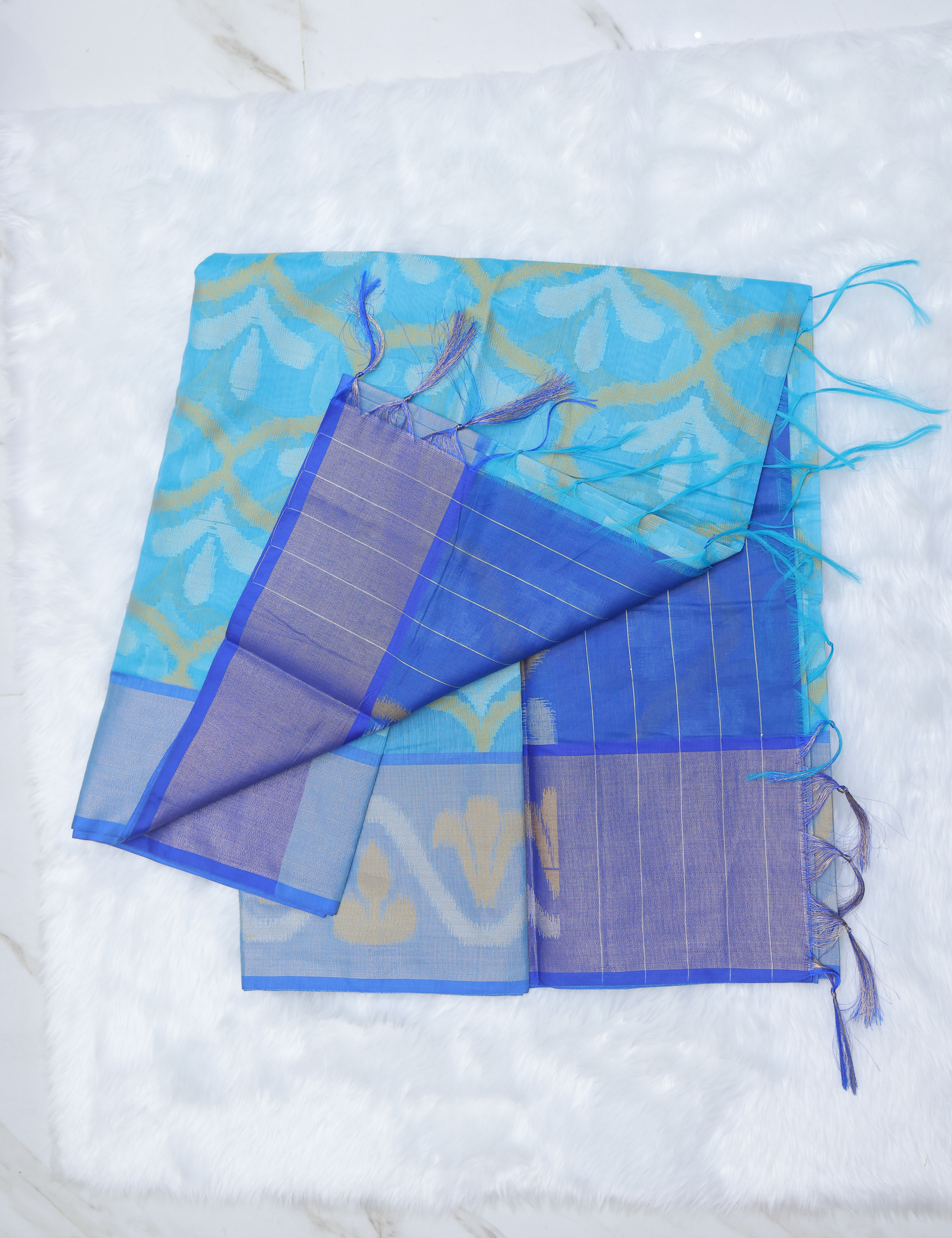 Banarasi Pochampally Silk Saree with Blouse –Sky Blue