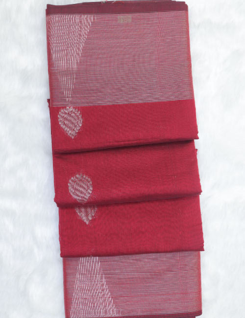 Silk Cotton Saree – Classic Red with Silver Zari Butta & Rich Pallu