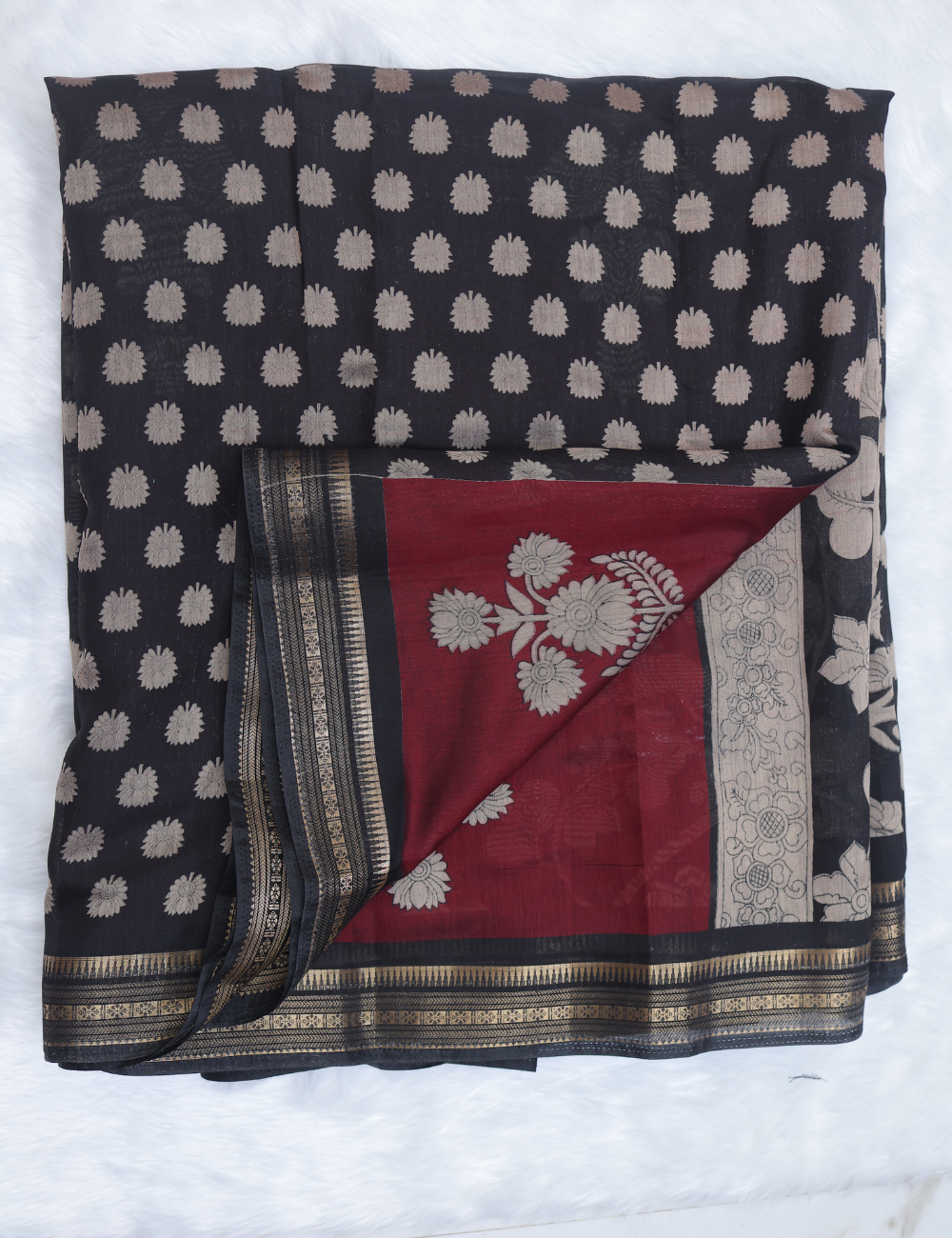 Maroon &amp; Black Pen Kalamkari Pattern Chennur Silk Saree