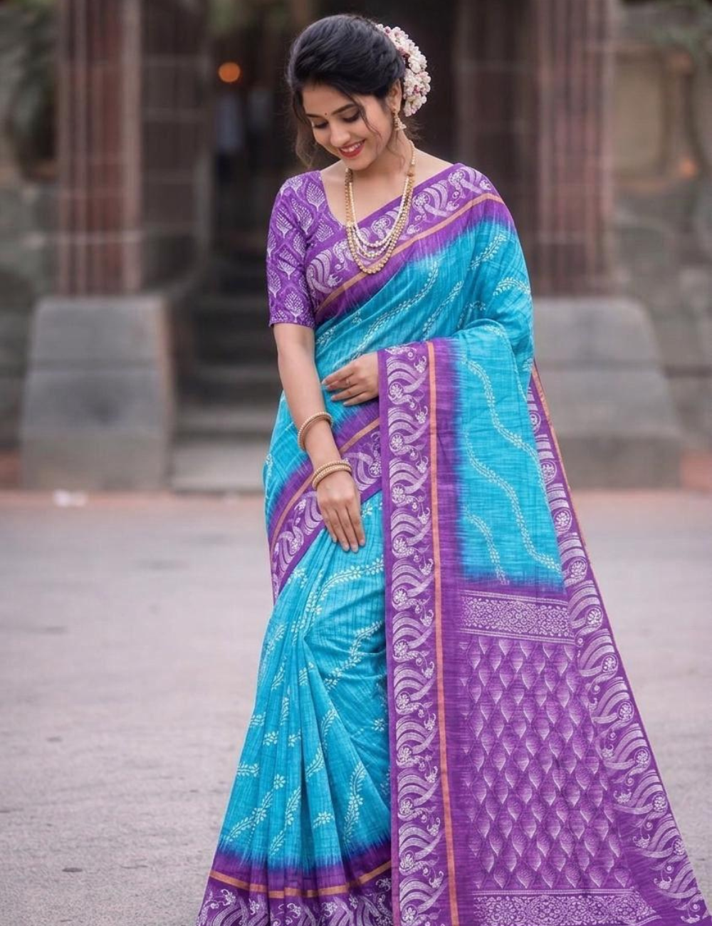 Bentex Border Slub Cotton Saree with Blouse