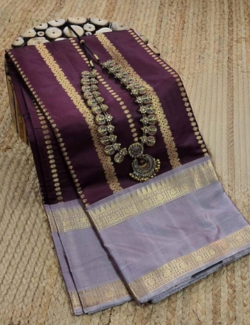BANARASI KETAN SOFT SILK SAREE Maroon with Gold Zari Stripes