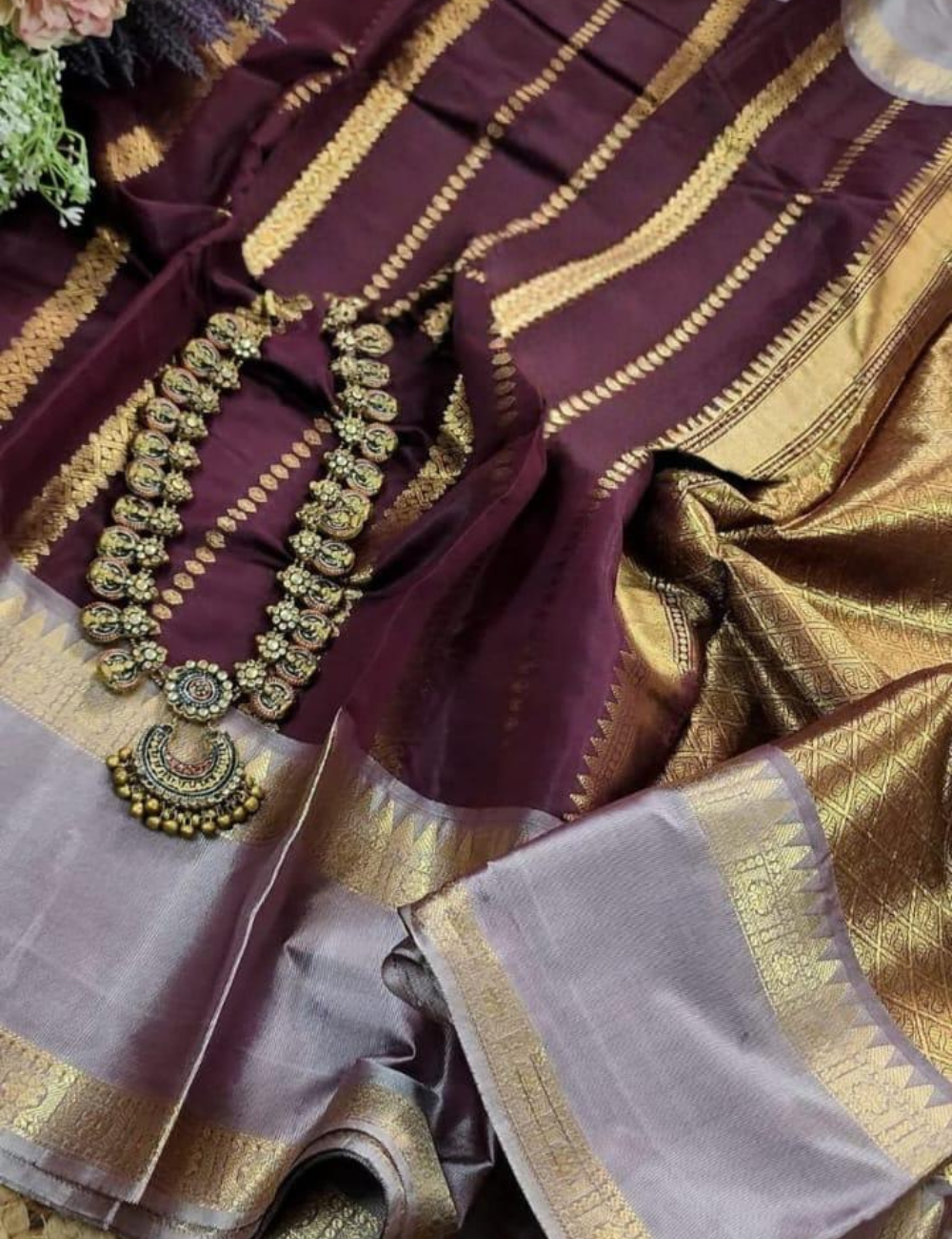 BANARASI KETAN SOFT SILK SAREE Maroon with Gold Zari Stripes