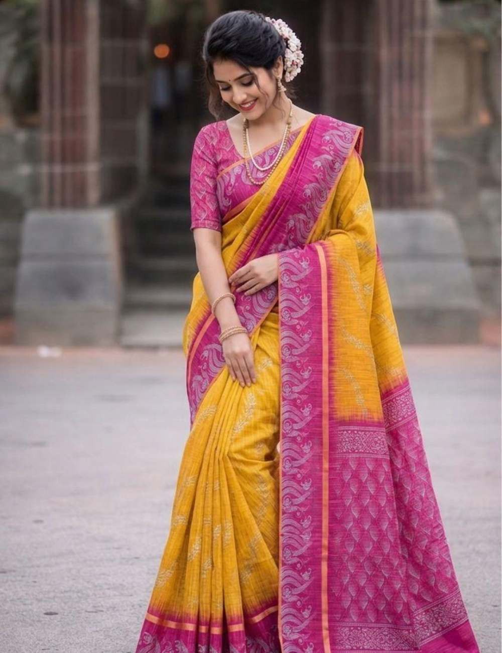 Bentex Border Slub Cotton Saree with Blouse