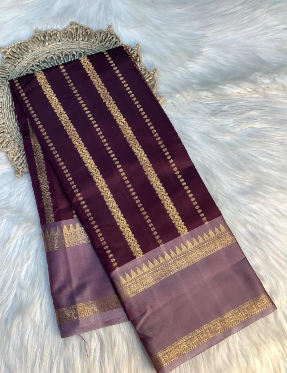 BANARASI KETAN SOFT SILK SAREE Maroon with Gold Zari Stripes