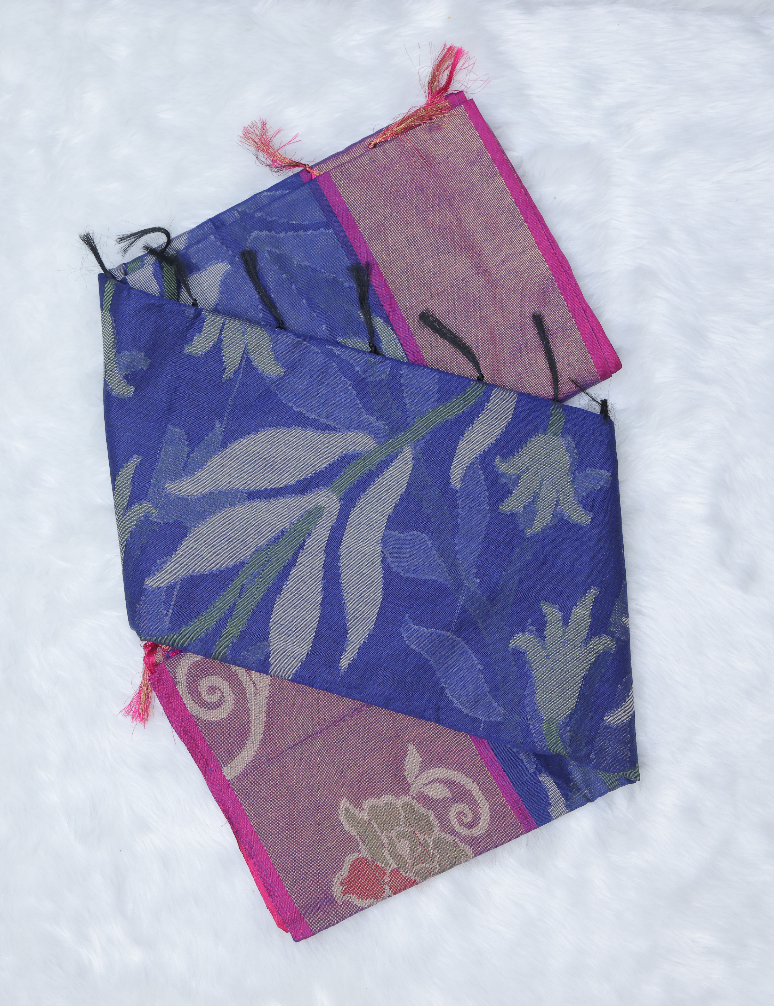 Banarasi Pochampally Silk Saree with Blouse – Royal Blue &amp; Pink
