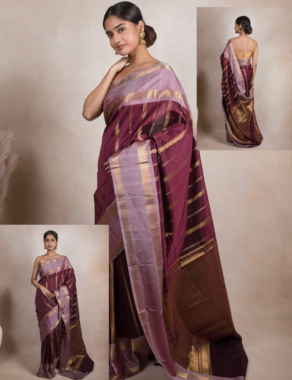 BANARASI KETAN SOFT SILK SAREE Maroon with Gold Zari Stripes