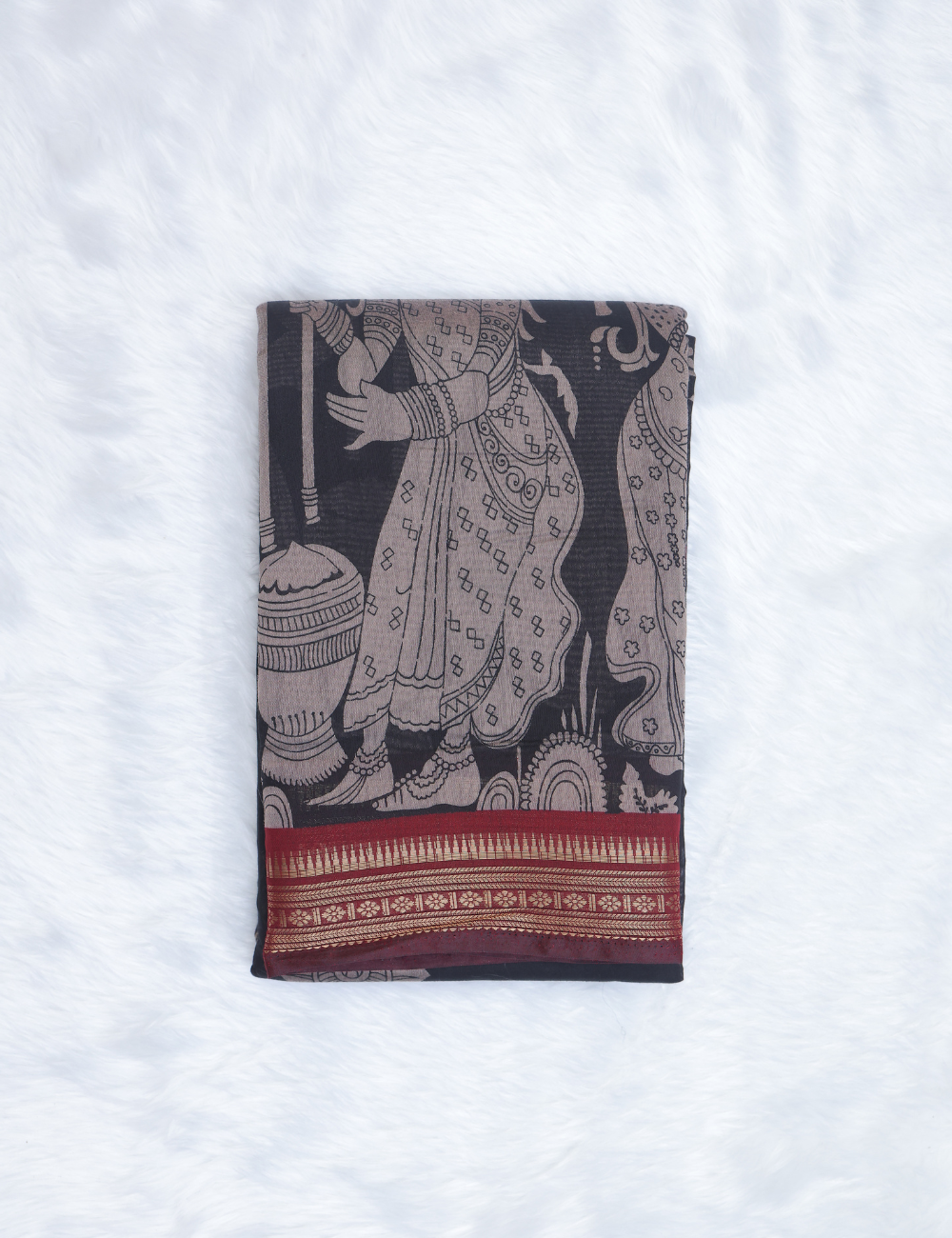 Maroon &amp; Black Pen Kalamkari Pattern Chennur Silk Saree