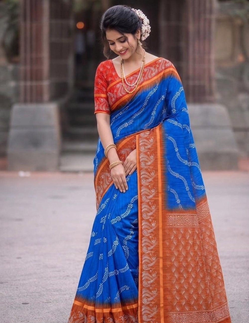 Bentex Border Slub Cotton Saree with Blouse